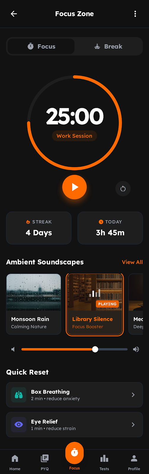 Study timer screen mockup